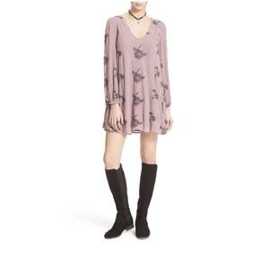 Free People Women's Dress Trapeze Mauve Floral Size Small Long Sleeve Lined